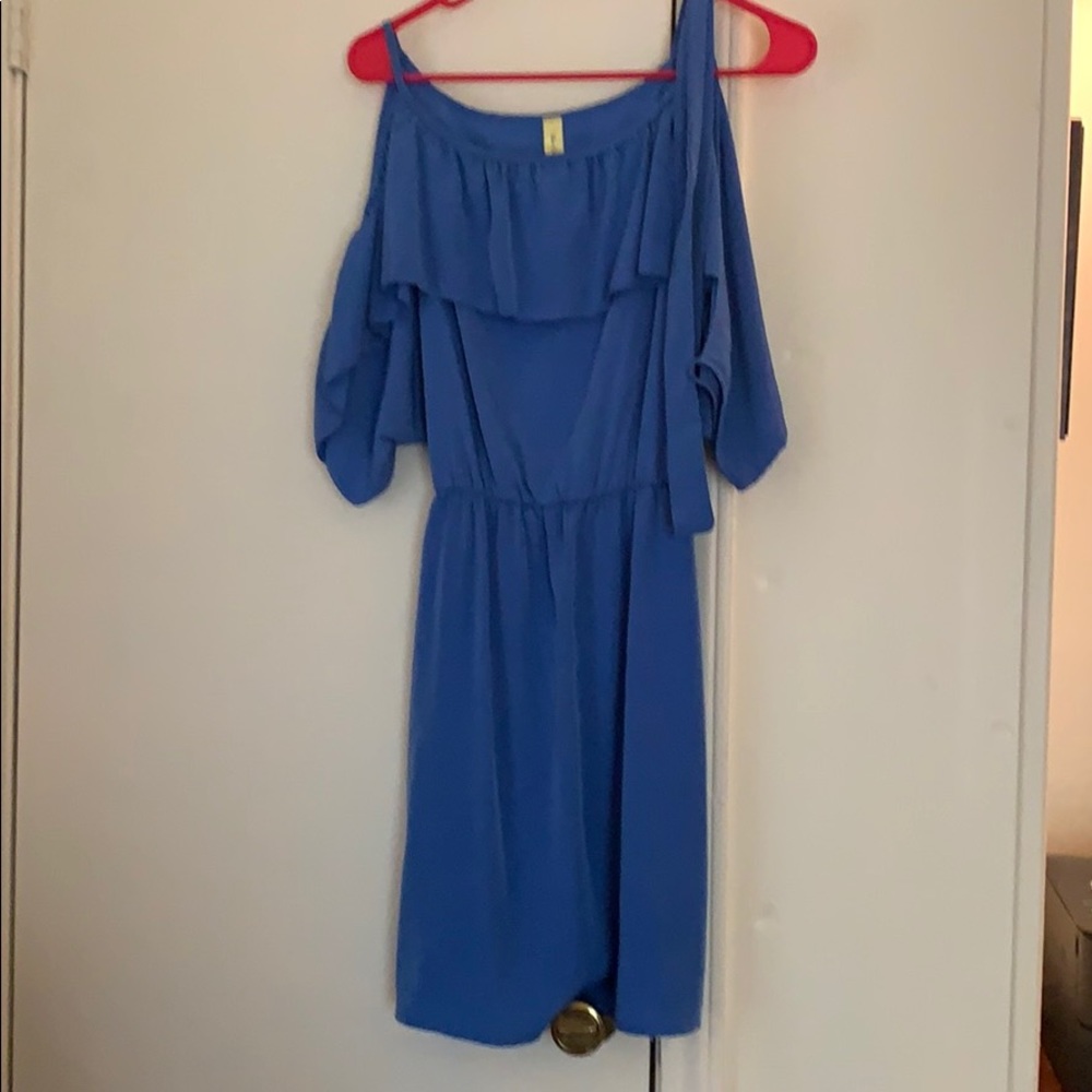 Blue Dress ~ Small Open shoulder Ruffle Dress